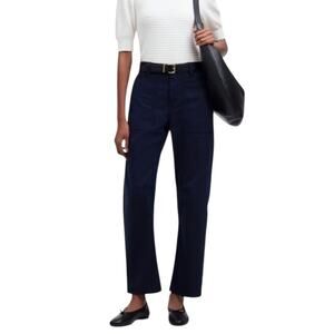 Madewell Darted Barrel Pants Classic Navy Blue Cotton Blend Twill Button Zip 33